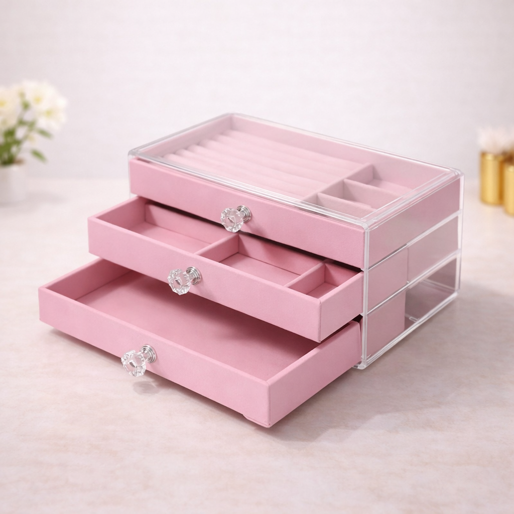 Jewel Pure Box — Porta-Joias Acrílico Luxo (3 Camadas)