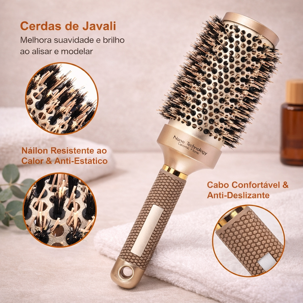 Precision Heat Brush — Escova Térmica Javali & Nylon