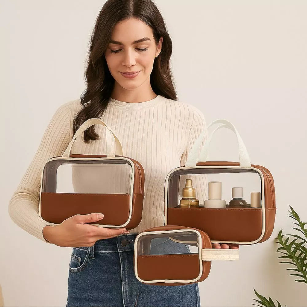 Crystal Lux Set — Trio de Necessaires Transparentes Premium
