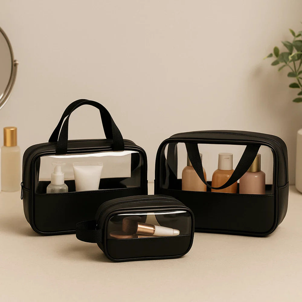 Crystal Lux Set — Trio de Necessaires Transparentes Premium